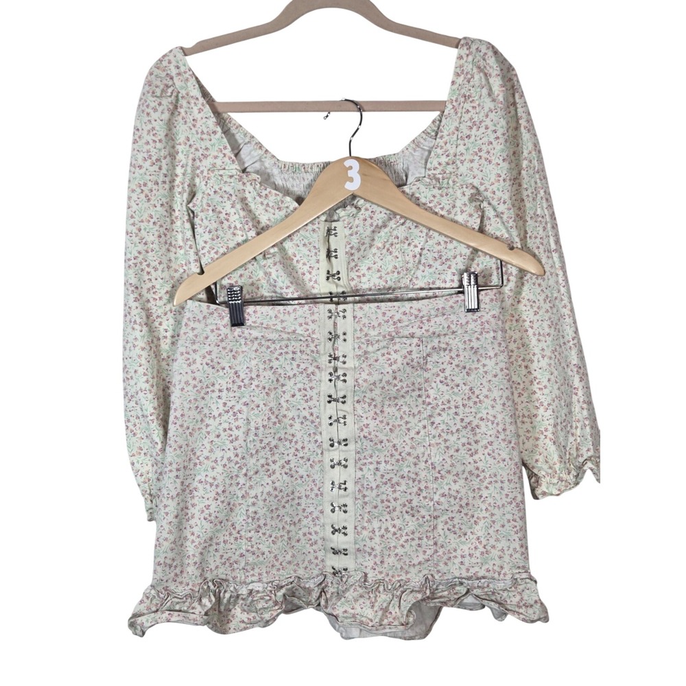 Urban Outfitters Skirt Set Womens LG Cream Floral Hook & Eye Corset Cottagecore